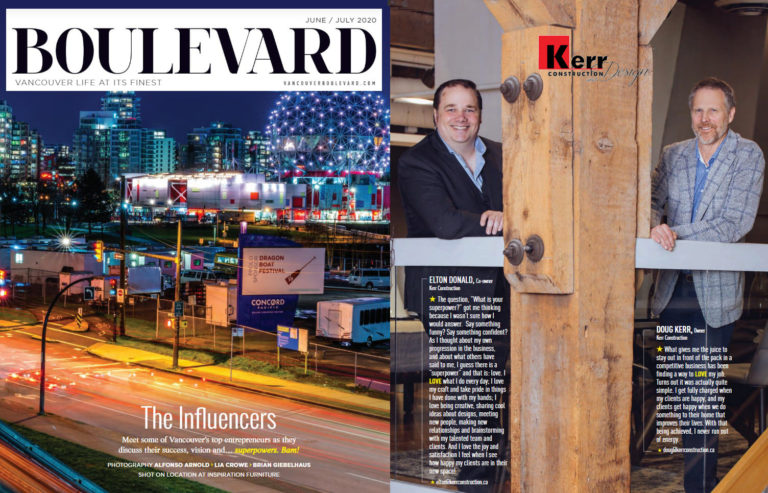 Doug Kerr & Elton Donald Highlighted as “Influencers” in Vancouver Boulevard Magazine